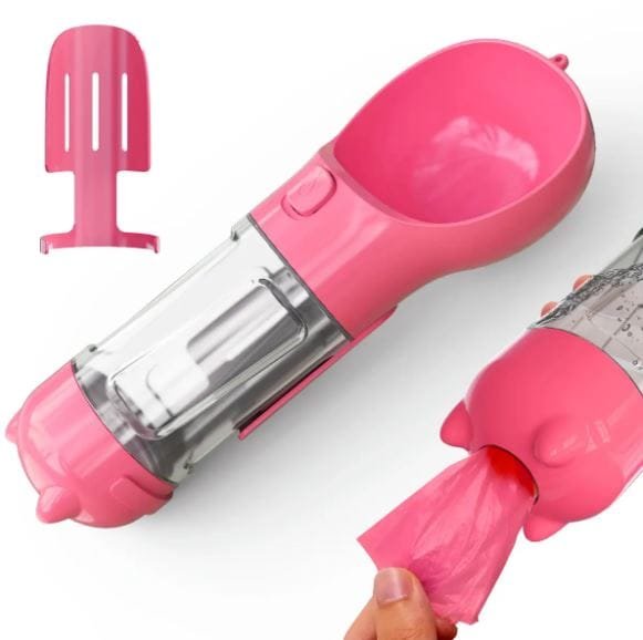 Botella portátil para agua y alimento de mascotas Pink